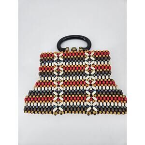 Mid Century 60's JEMCO Wooden Beaded Handbag Hippie Boho Purse MCM
